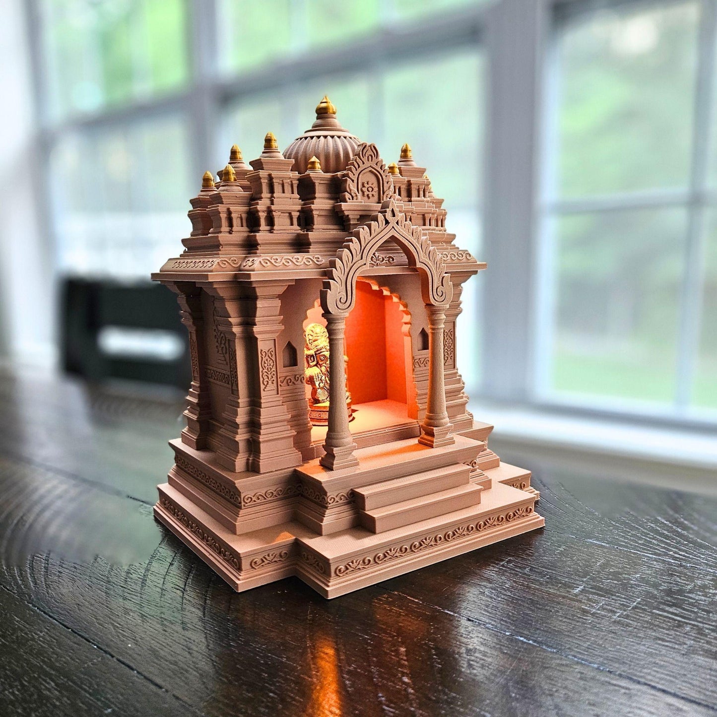 Traditional Indian Temple – Tabletop Mandir with Golden Kalashas