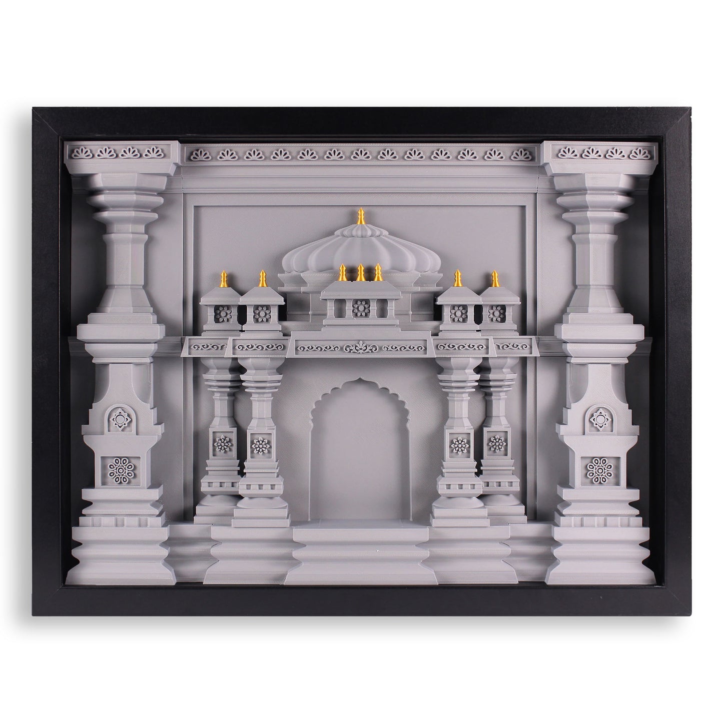 Indian Temple Shadow Box Frame – Gray with Gold Accents