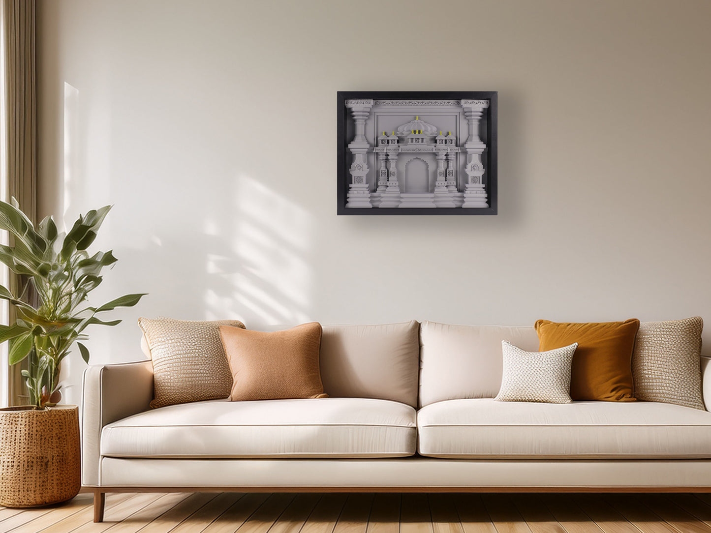Indian Temple Shadow Box Frame – Gray with Gold Accents