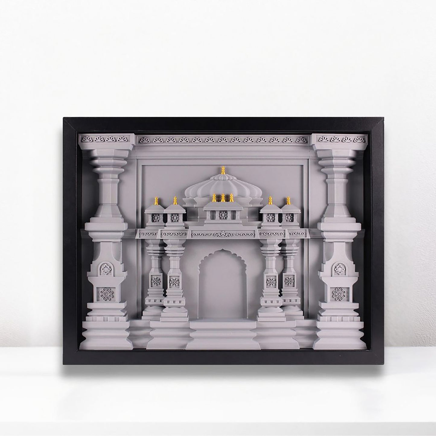 Indian Temple Shadow Box Frame – Gray with Gold Accents