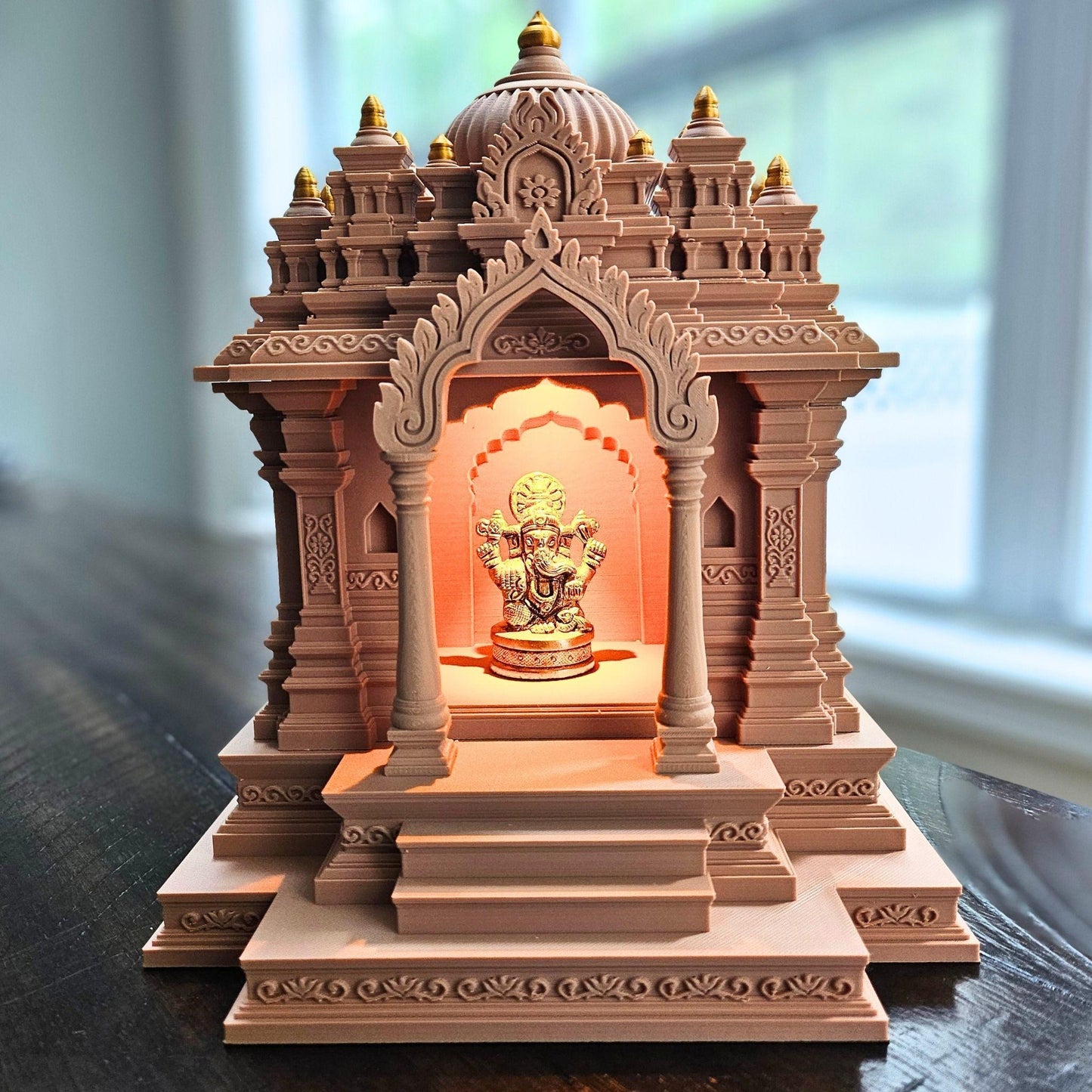 Traditional Indian Temple – Tabletop Mandir with Golden Kalashas