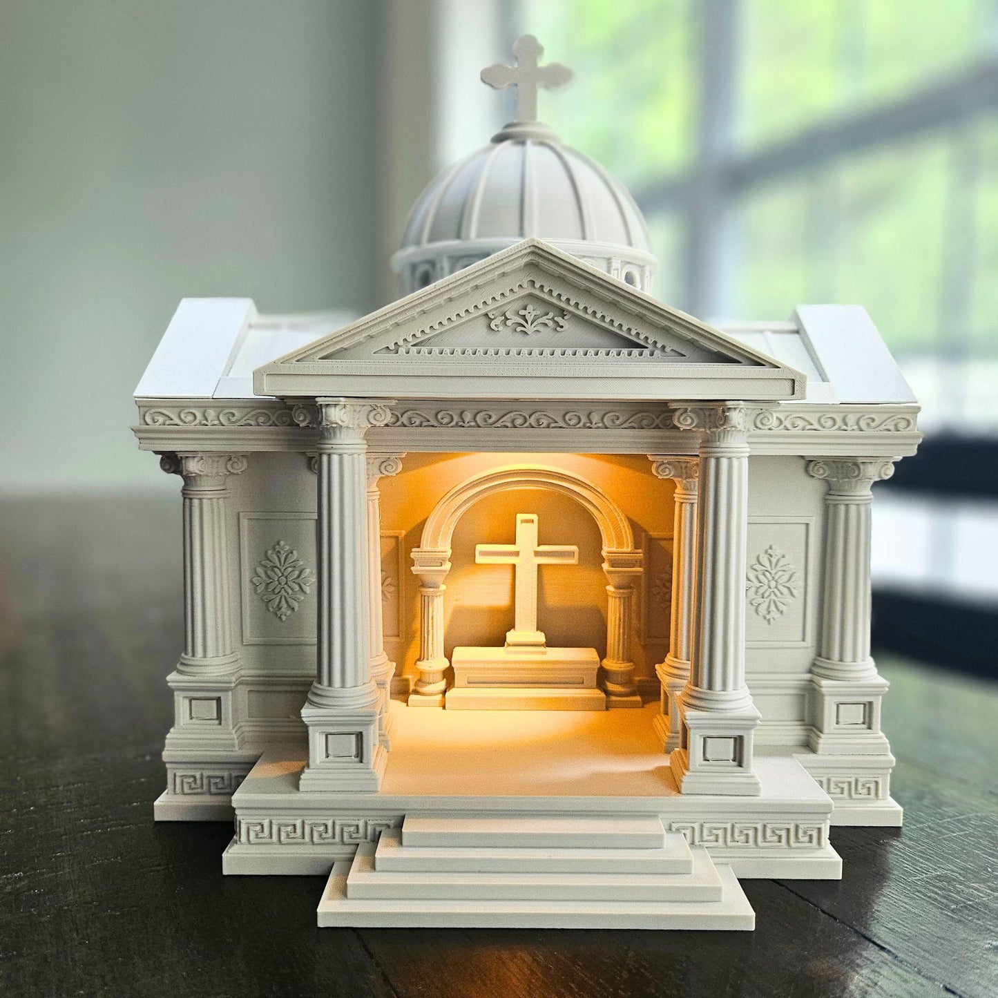 Roman Catholic Tabletop Church with LED Candle Light – USB Powered