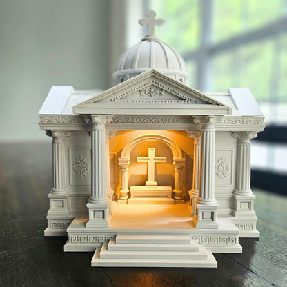 Roman Catholic Tabletop Church with LED Candle Light – USB Powered