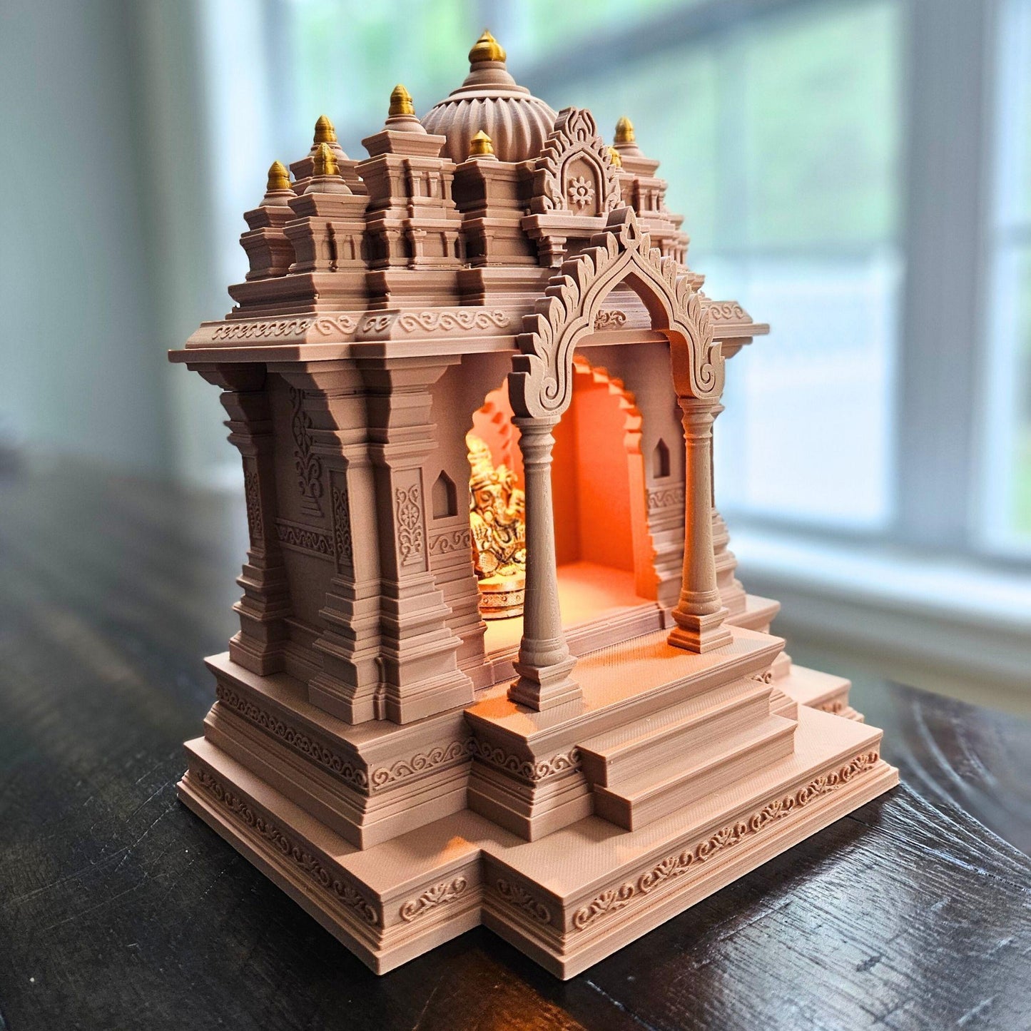 Traditional Indian Temple – Tabletop Mandir with Golden Kalashas