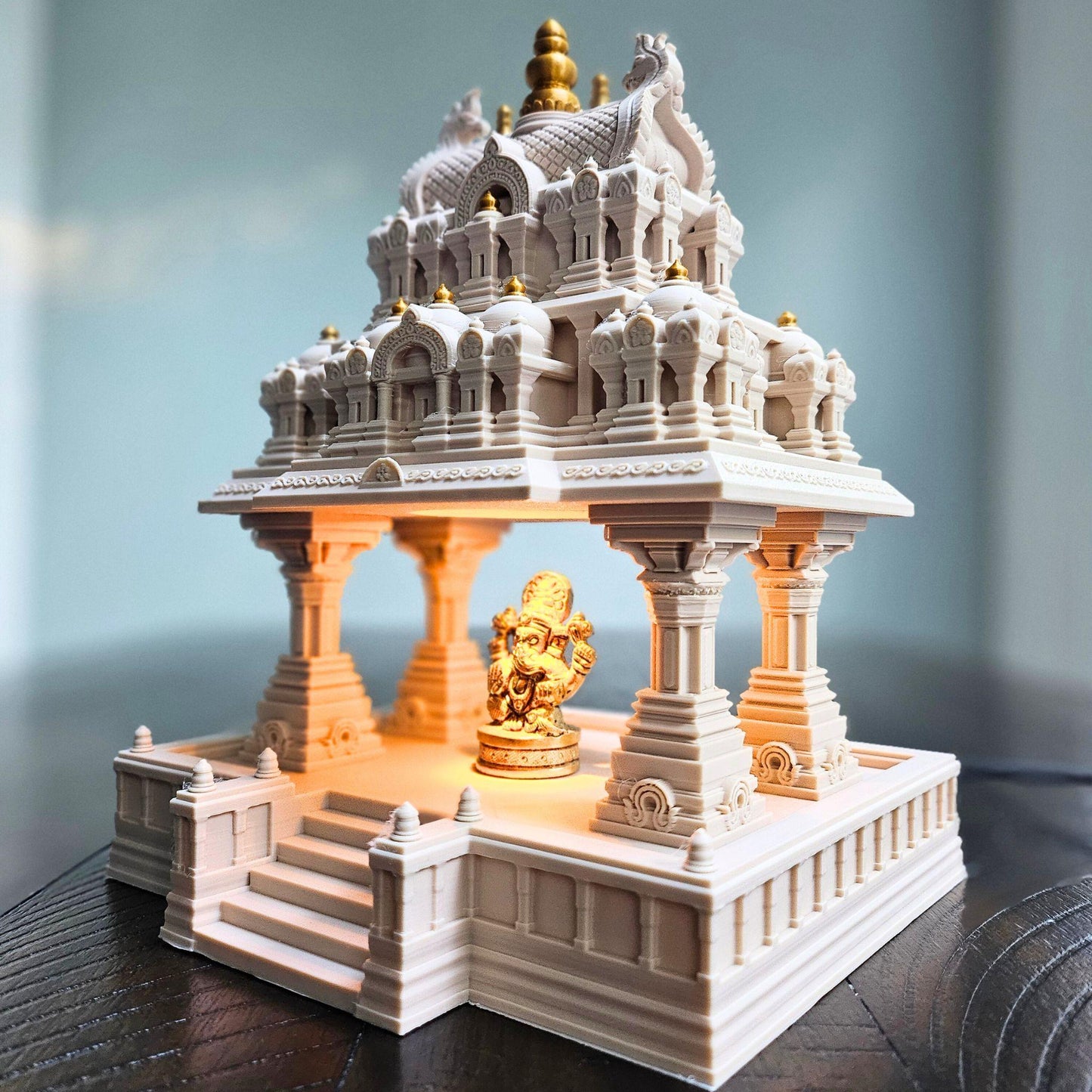 South Indian Temple Tabletop Model with LED Light – Cultural Home Decor