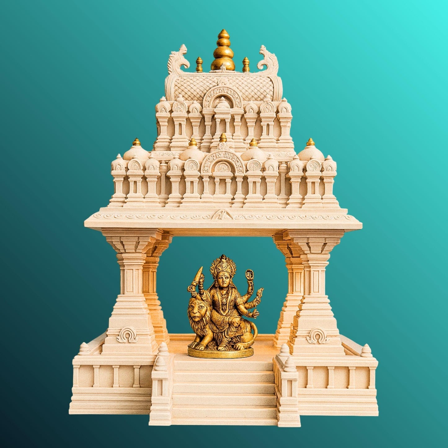 South Indian Temple Tabletop Model with LED Light – Cultural Home Decor