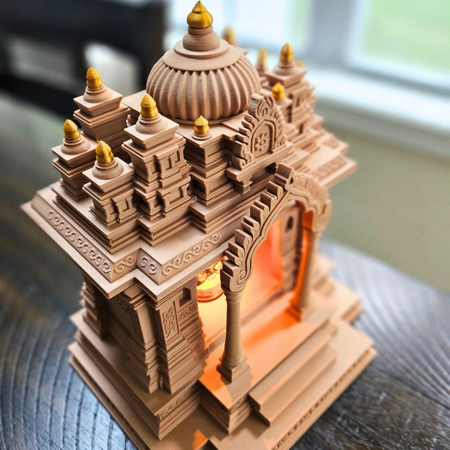 Traditional Indian Temple – Tabletop Mandir with Golden Kalashas