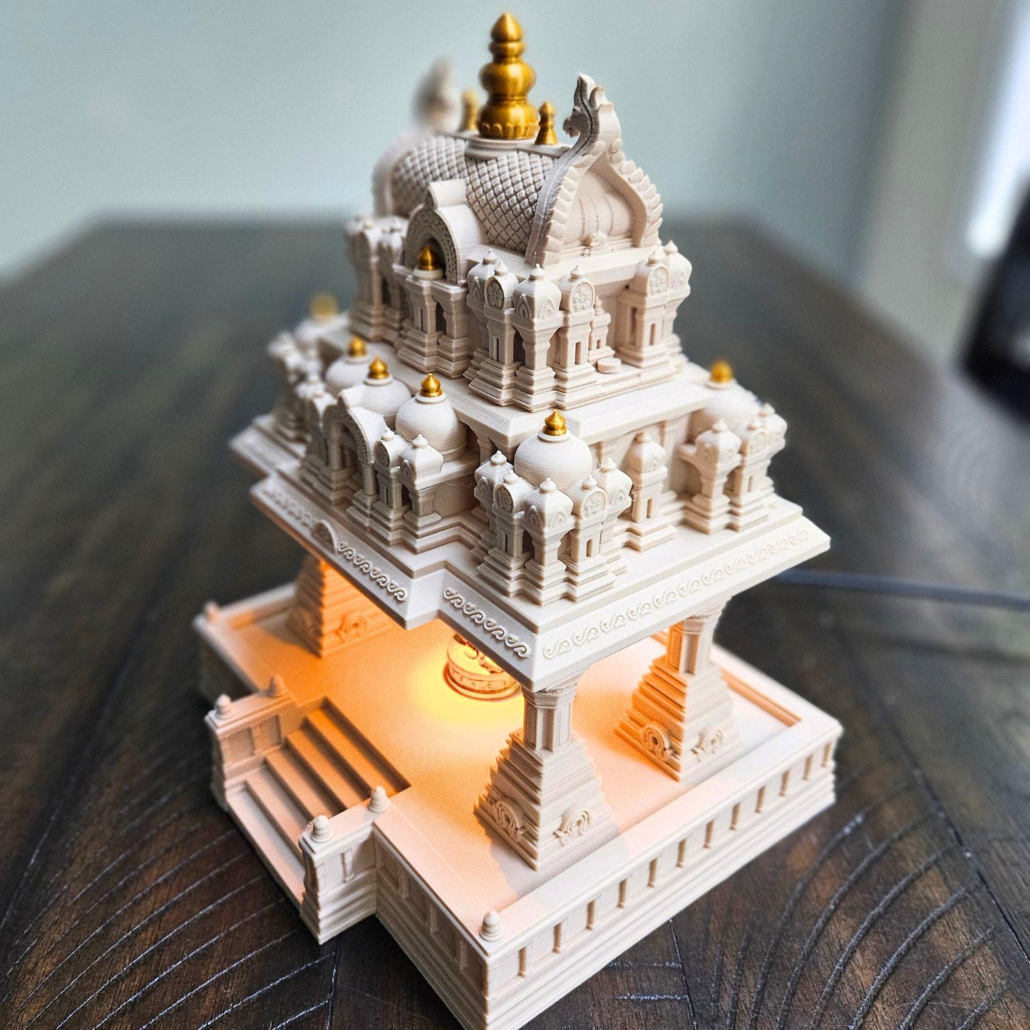 South Indian Temple Tabletop Model with LED Light – Cultural Home Decor