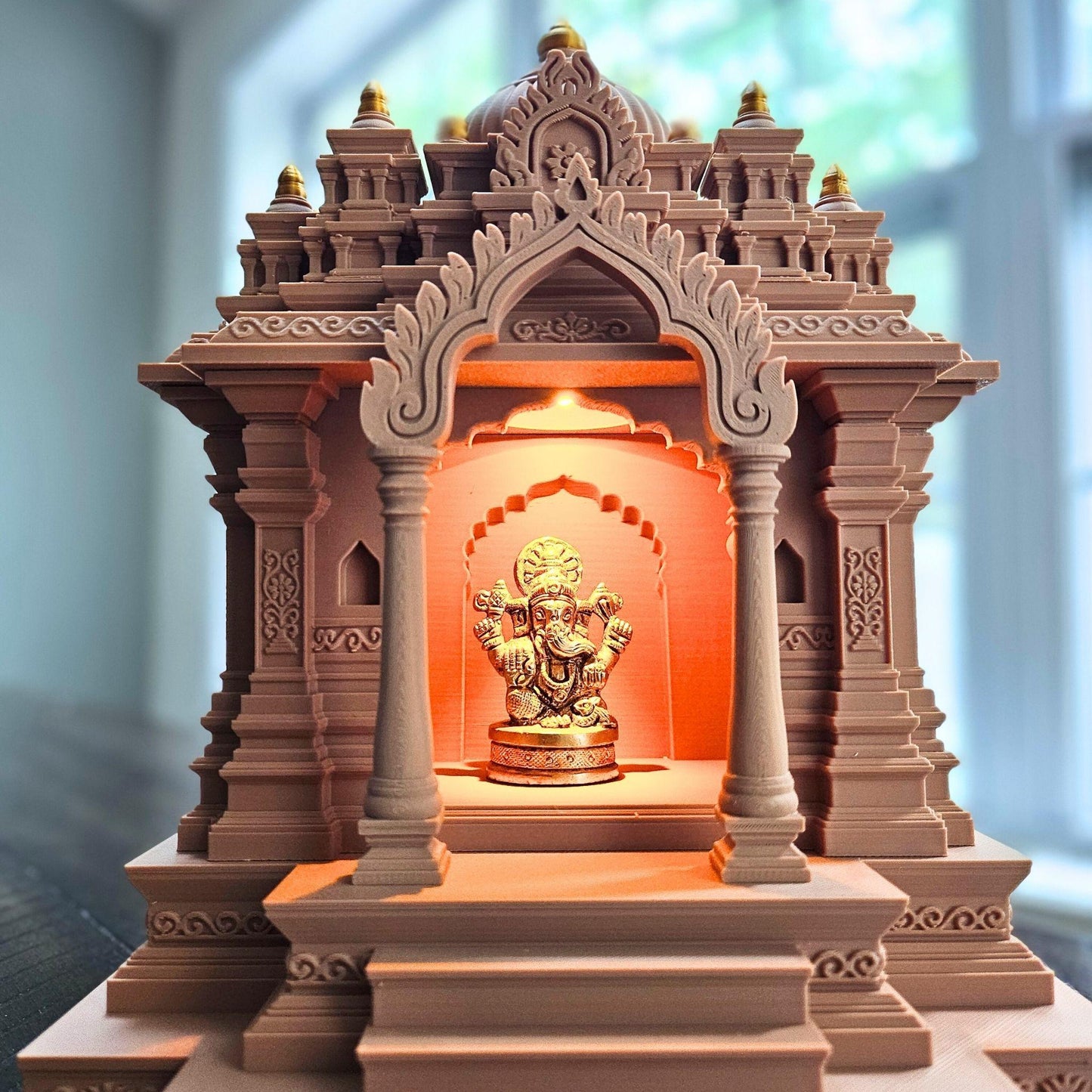 Traditional Indian Temple – Tabletop Mandir with Golden Kalashas