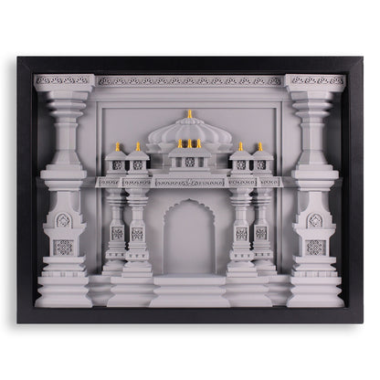 Indian Temple Shadow Box Frame – Gray with Gold Accents