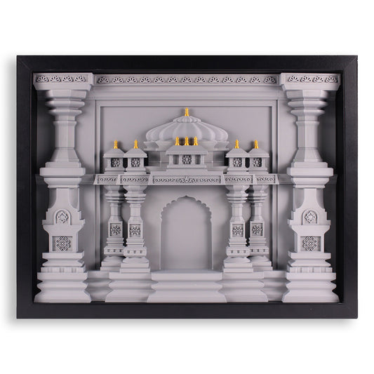 Indian Temple Shadow Box Frame – Gray with Gold Accents