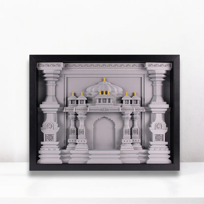 Indian Temple Shadow Box Frame – Gray with Gold Accents