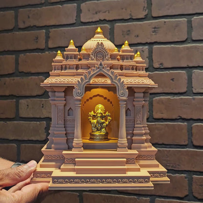 Traditional Indian Temple – Tabletop Mandir with Golden Kalashas