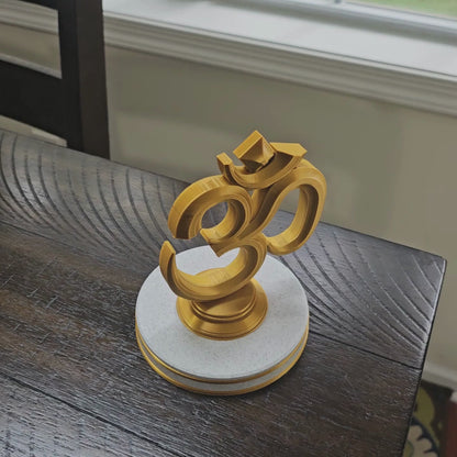 OM Symbol – Gold on Marble Tabletop Decor | Spiritual Indian Home Accent